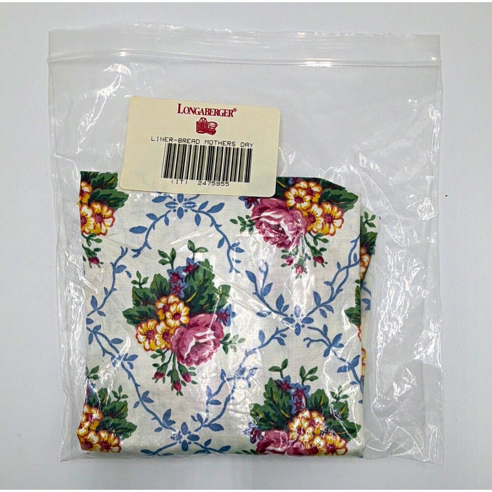 Longaberger Bread Basket Liner Mothers Day Floral Fabric, White Multicolor